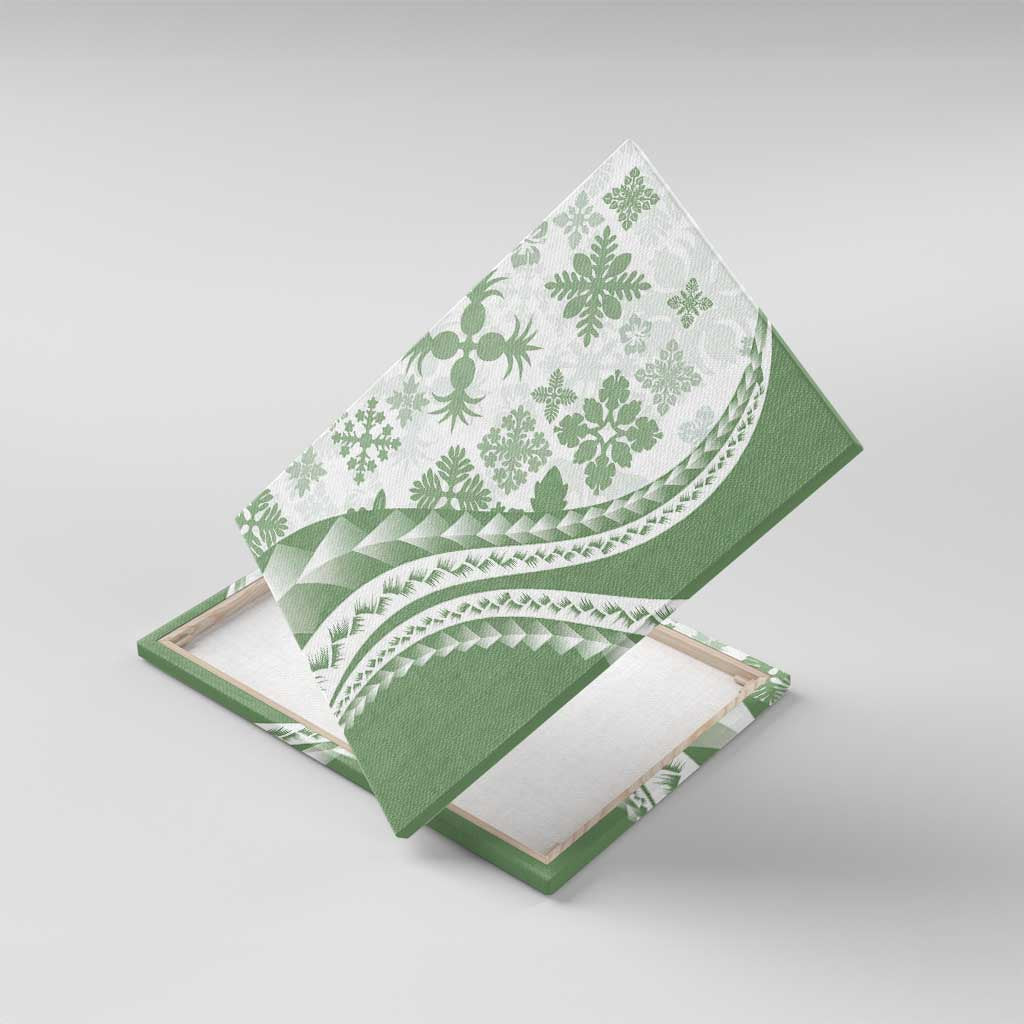 Green Hawaiian Quilt Pattern Canvas Wall Art Mixed Polynesian Tribal Arty