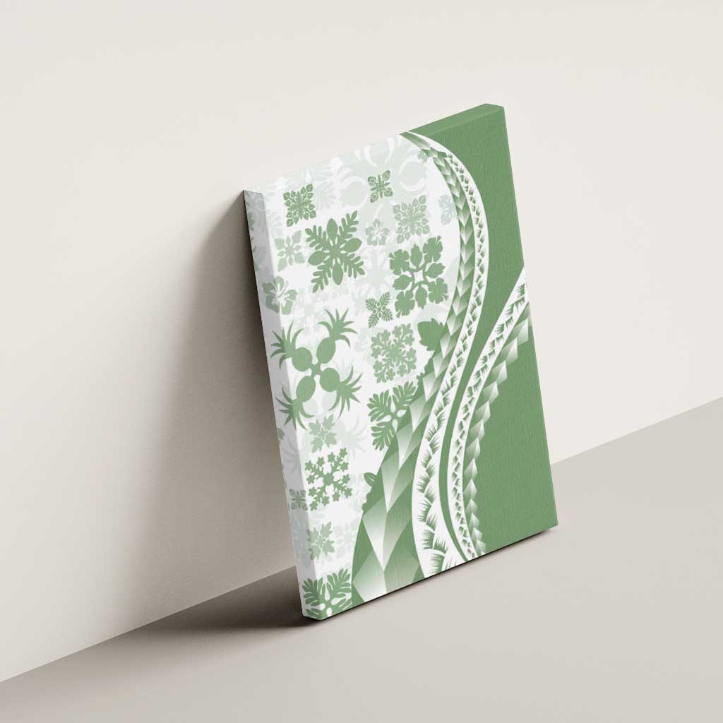 Green Hawaiian Quilt Pattern Canvas Wall Art Mixed Polynesian Tribal Arty