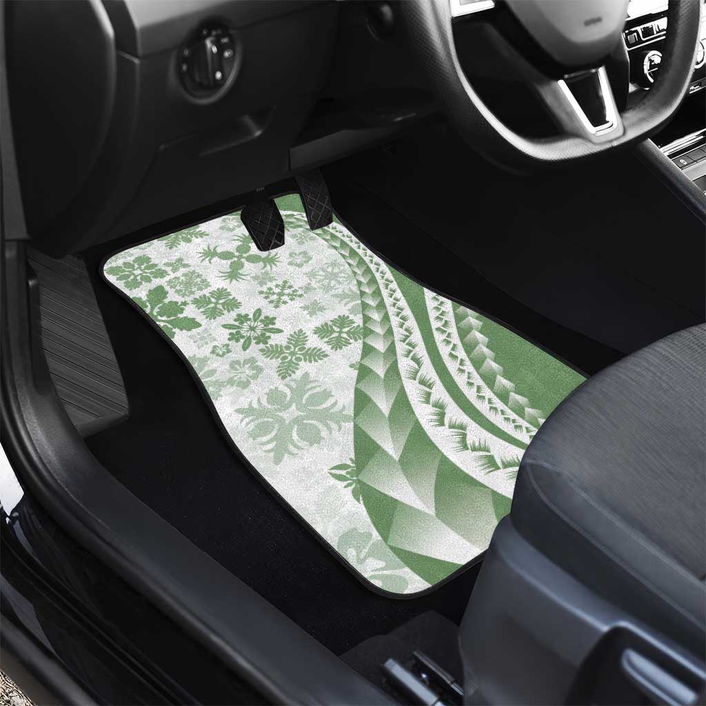 Green Hawaiian Quilt Pattern Car Mats Mixed Polynesian Tribal Arty