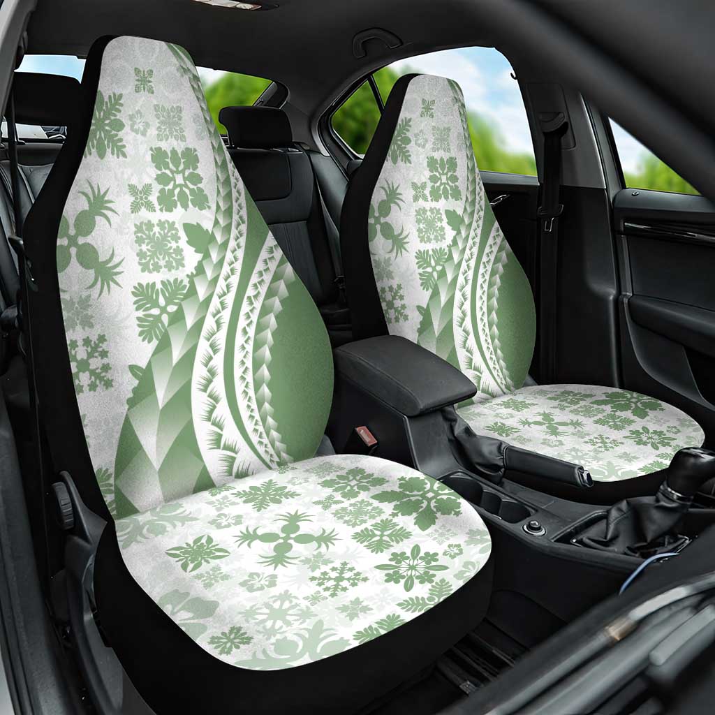 Green Hawaiian Quilt Pattern Car Seat Cover Mixed Polynesian Tribal Arty