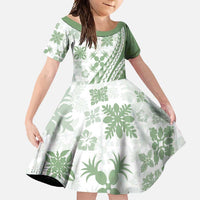 Green Hawaiian Quilt Pattern Family Matching Mermaid Dress and Hawaiian Shirt Mixed Polynesian Tribal Arty LT9 Daughter's Dress Green - Polynesian Pride