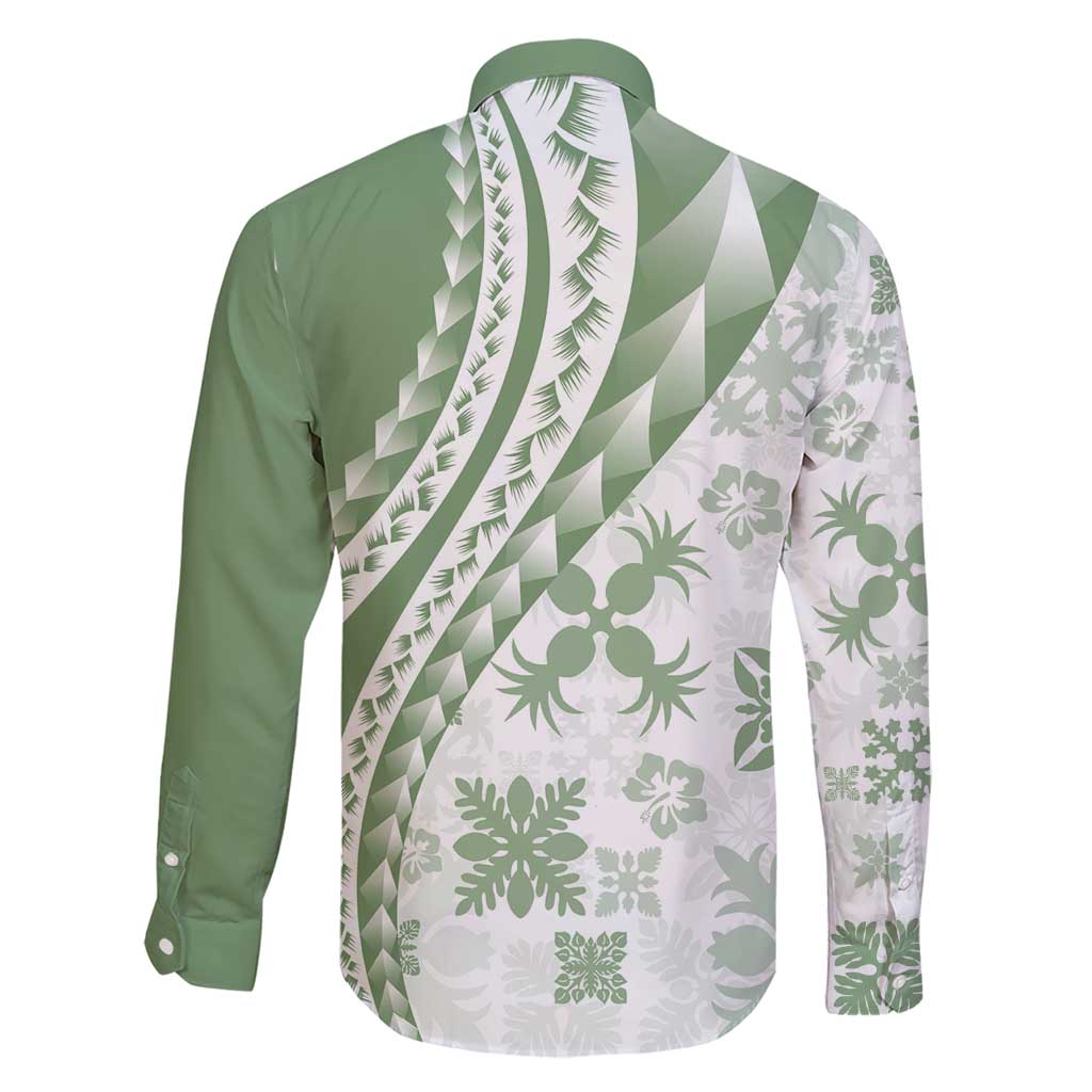 Green Hawaiian Quilt Pattern Family Matching Short Sleeve Bodycon Dress and Hawaiian Shirt Mixed Polynesian Tribal Arty