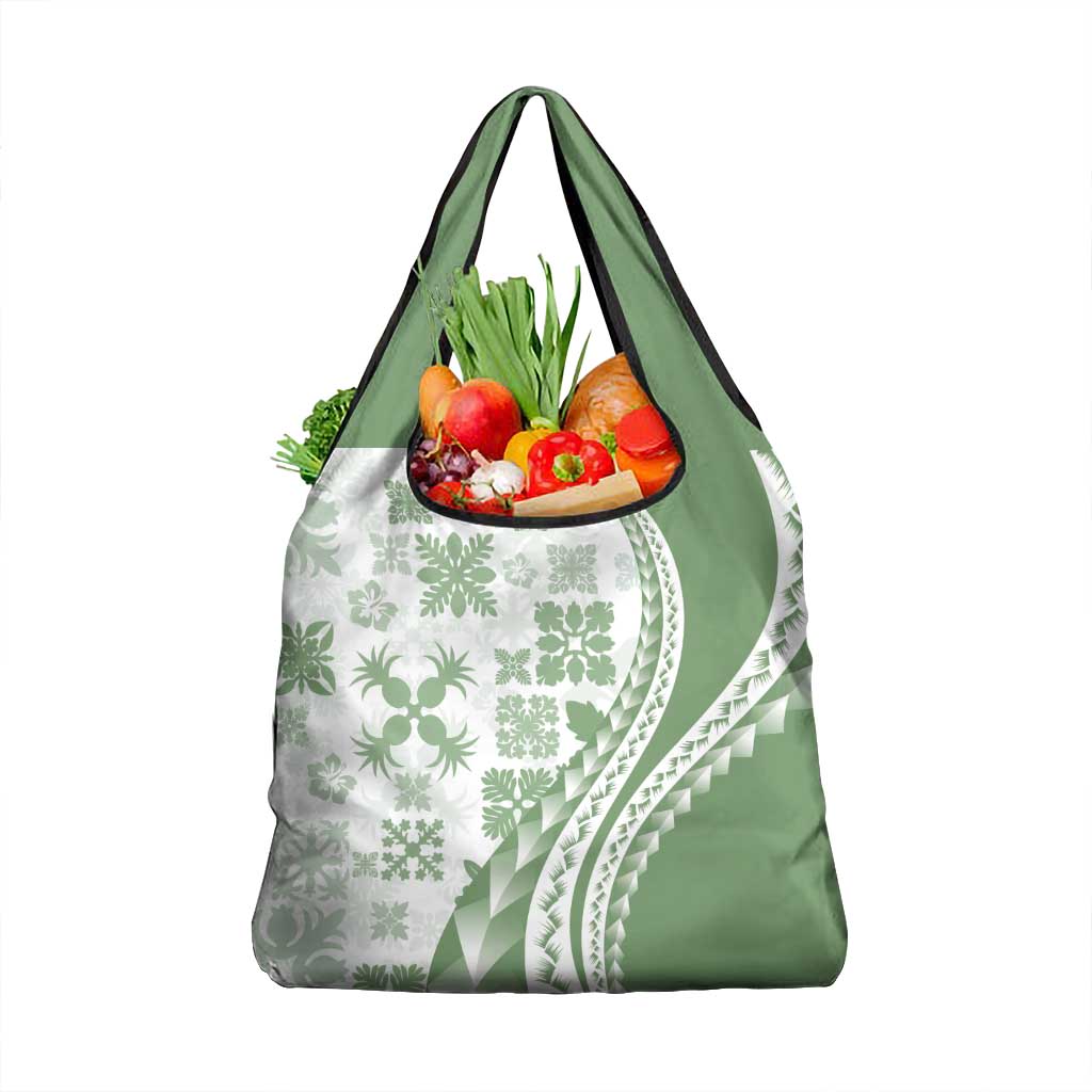 Green Hawaiian Quilt Pattern Grocery Bag Mixed Polynesian Tribal Arty LT9 1-pack One Size Green - Polynesian Pride