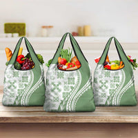 Green Hawaiian Quilt Pattern Grocery Bag Mixed Polynesian Tribal Arty