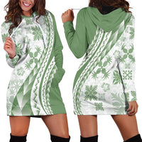 Green Hawaiian Quilt Pattern Hoodie Dress Mixed Polynesian Tribal Arty