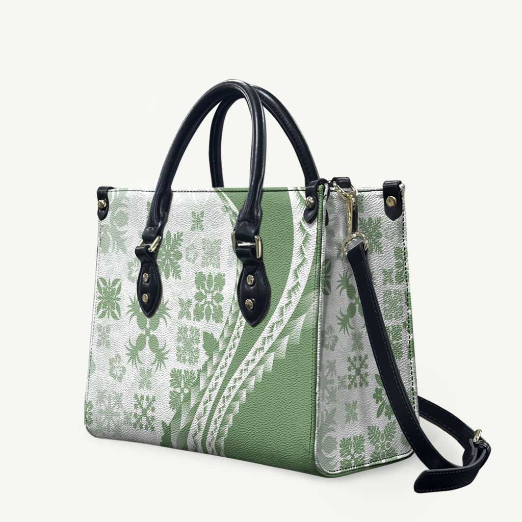 Green Hawaiian Quilt Pattern Leather Bag Mixed Polynesian Tribal Arty - Polynesian Pride