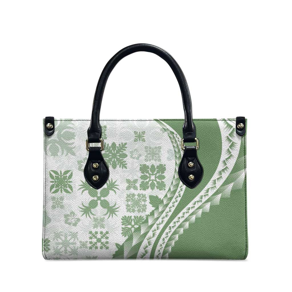 Green Hawaiian Quilt Pattern Leather Bag Mixed Polynesian Tribal Arty - Polynesian Pride