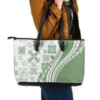 Green Hawaiian Quilt Pattern Leather Tote Bag Mixed Polynesian Tribal Arty LT9 - Polynesian Pride