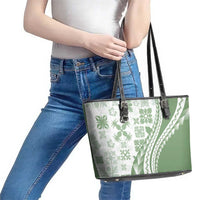 Green Hawaiian Quilt Pattern Leather Tote Bag Mixed Polynesian Tribal Arty LT9 - Polynesian Pride