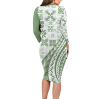 Green Hawaiian Quilt Pattern Long Sleeve Bodycon Dress Mixed Polynesian Tribal Arty