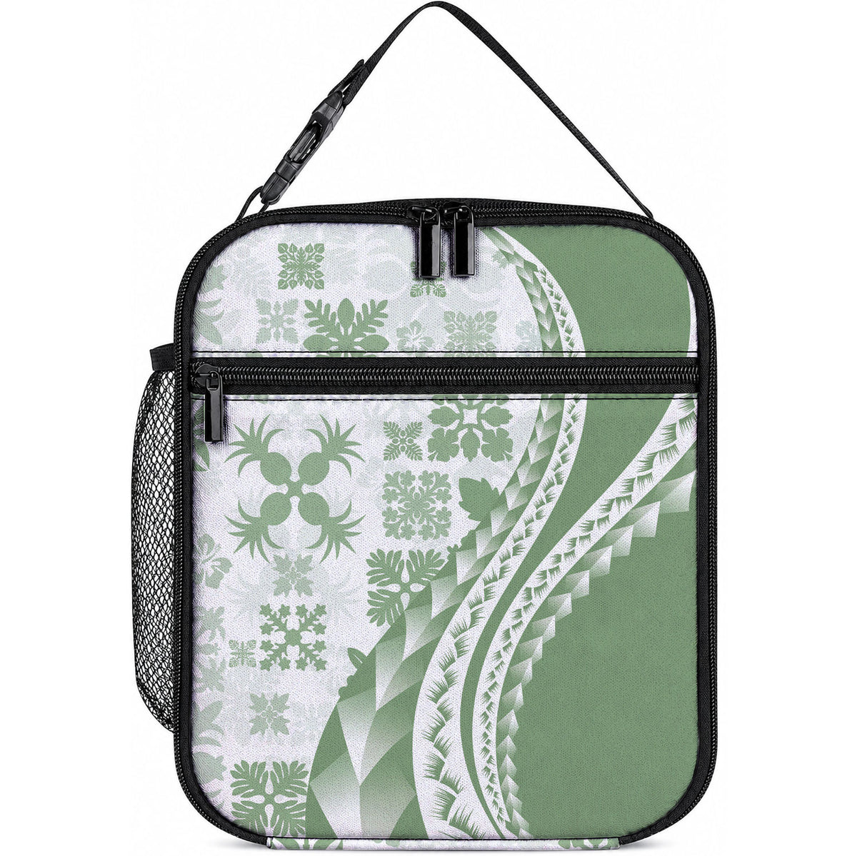 Green Hawaiian Quilt Pattern Lunch Bag Mixed Polynesian Tribal Arty LT9 10.2 × 8.3 × 4.3 inch Green - Polynesian Pride