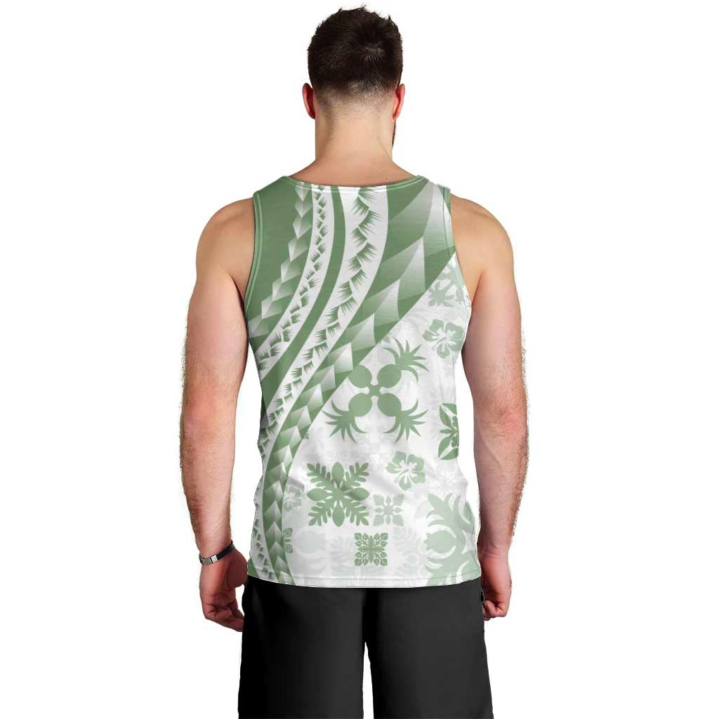 Green Hawaiian Quilt Pattern Men Tank Top Mixed Polynesian Tribal Arty