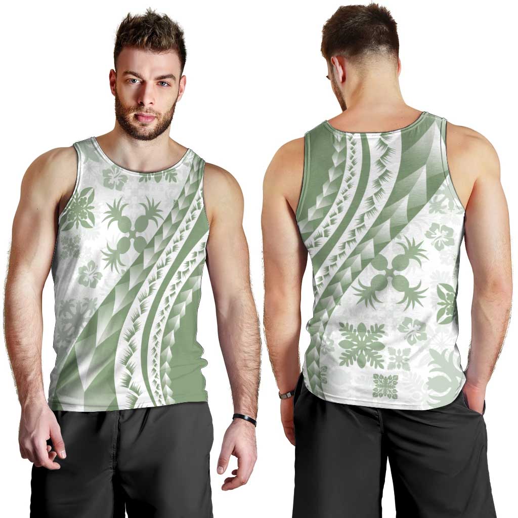 Green Hawaiian Quilt Pattern Men Tank Top Mixed Polynesian Tribal Arty