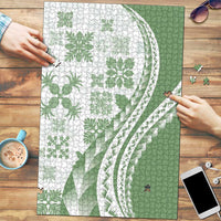 Green Hawaiian Quilt Pattern Puzzle Mixed Polynesian Tribal Arty - Polynesian Pride