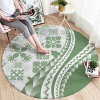 Green Hawaiian Quilt Pattern Round Carpet Mixed Polynesian Tribal Arty