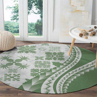 Green Hawaiian Quilt Pattern Round Carpet Mixed Polynesian Tribal Arty