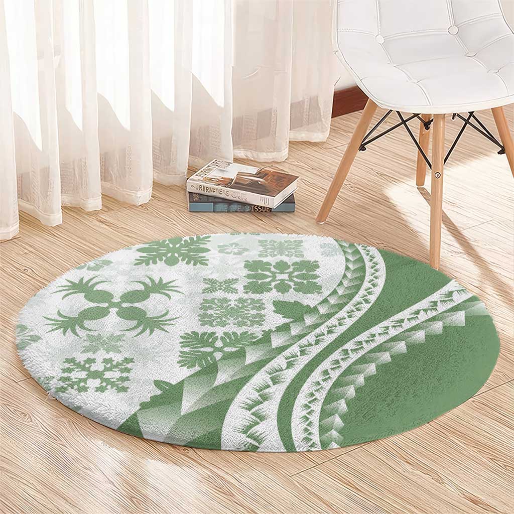 Green Hawaiian Quilt Pattern Round Carpet Mixed Polynesian Tribal Arty