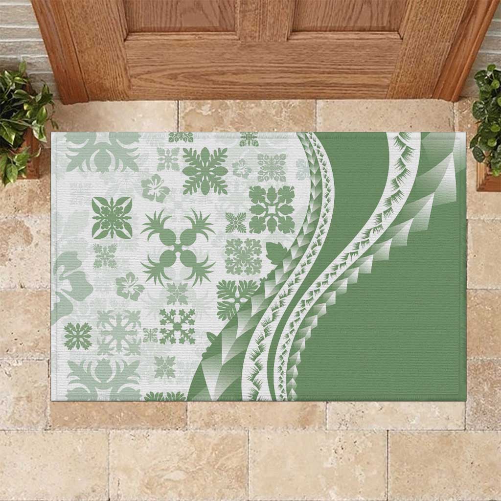 Green Hawaiian Quilt Pattern Rubber Doormat Mixed Polynesian Tribal Arty LT9 Green - Polynesian Pride