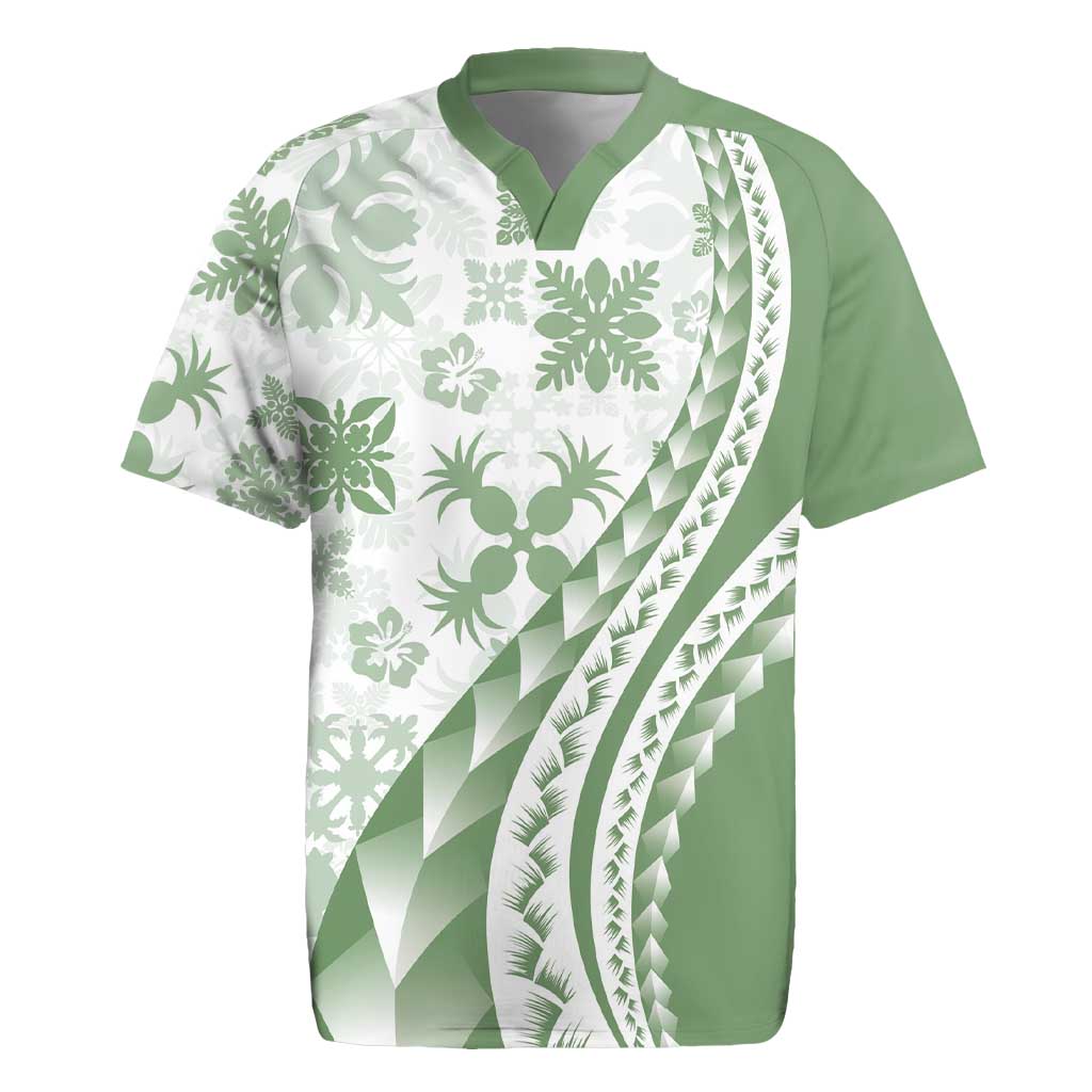 Green Hawaiian Quilt Pattern Rugby Jersey Mixed Polynesian Tribal Arty LT9 Green - Polynesian Pride