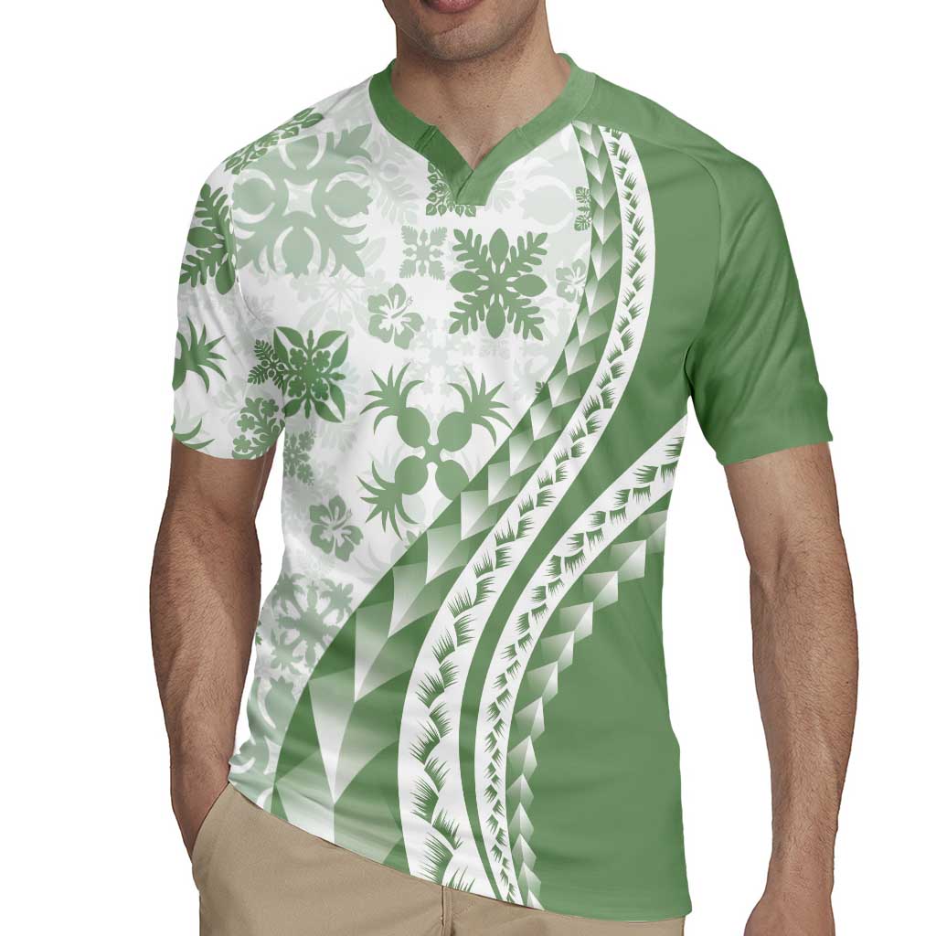 Green Hawaiian Quilt Pattern Rugby Jersey Mixed Polynesian Tribal Arty LT9 - Polynesian Pride