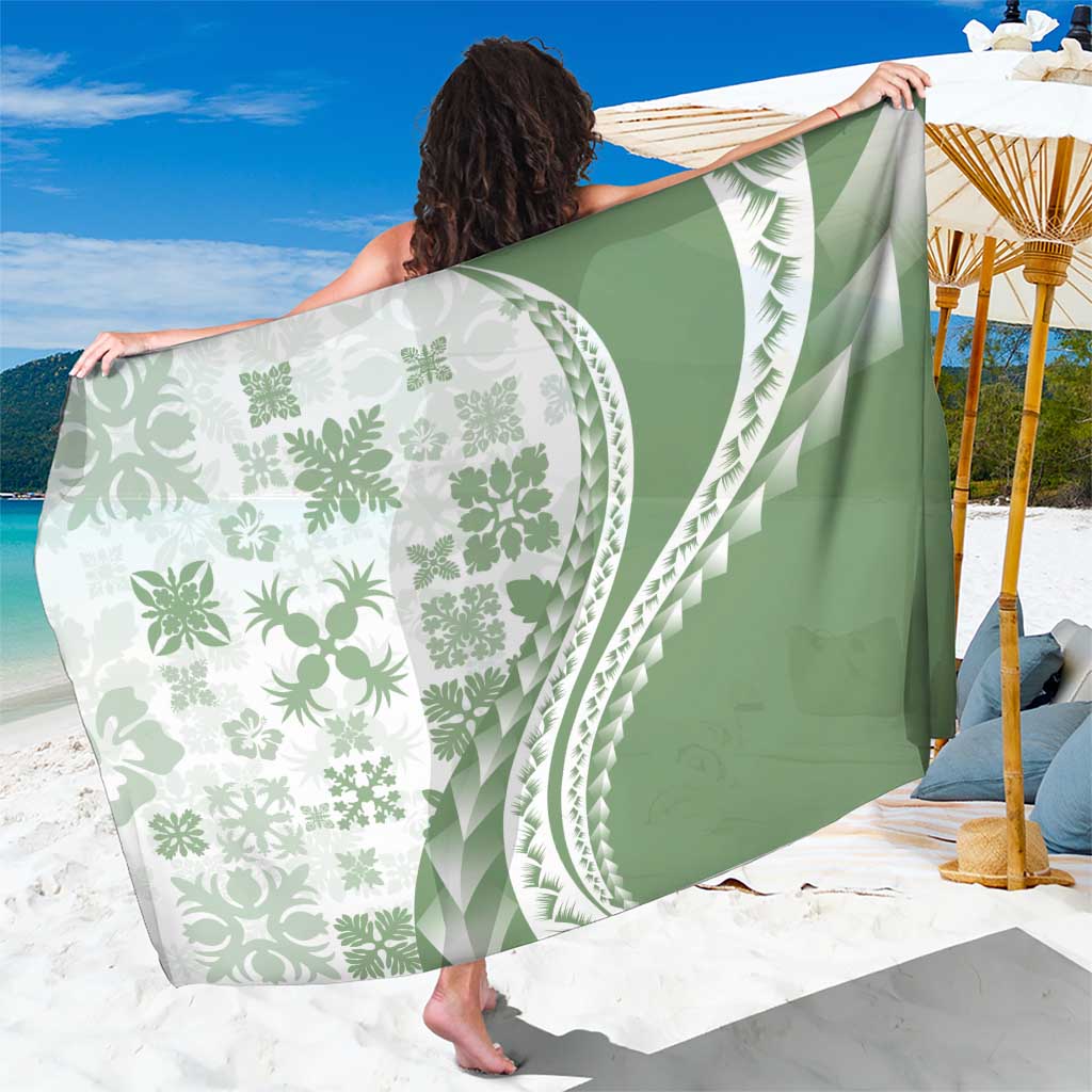 Green Hawaiian Quilt Pattern Sarong Mixed Polynesian Tribal Arty