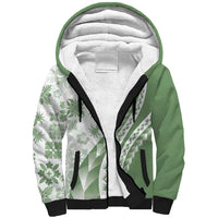Green Hawaiian Quilt Pattern Sherpa Hoodie Mixed Polynesian Tribal Arty