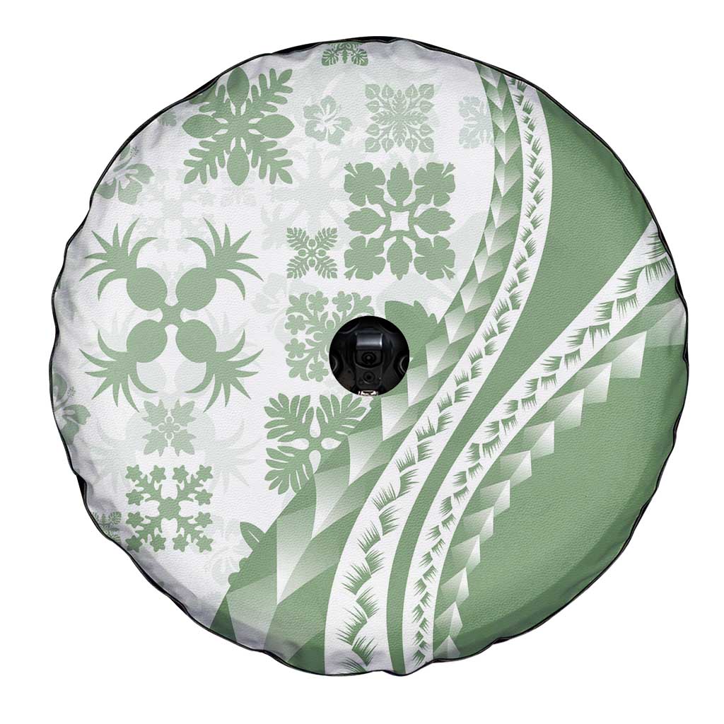 Green Hawaiian Quilt Pattern Spare Tire Cover Mixed Polynesian Tribal Arty