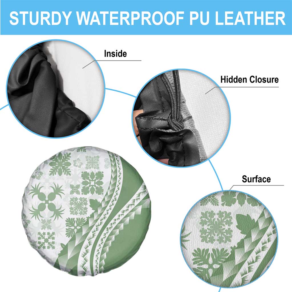 Green Hawaiian Quilt Pattern Spare Tire Cover Mixed Polynesian Tribal Arty