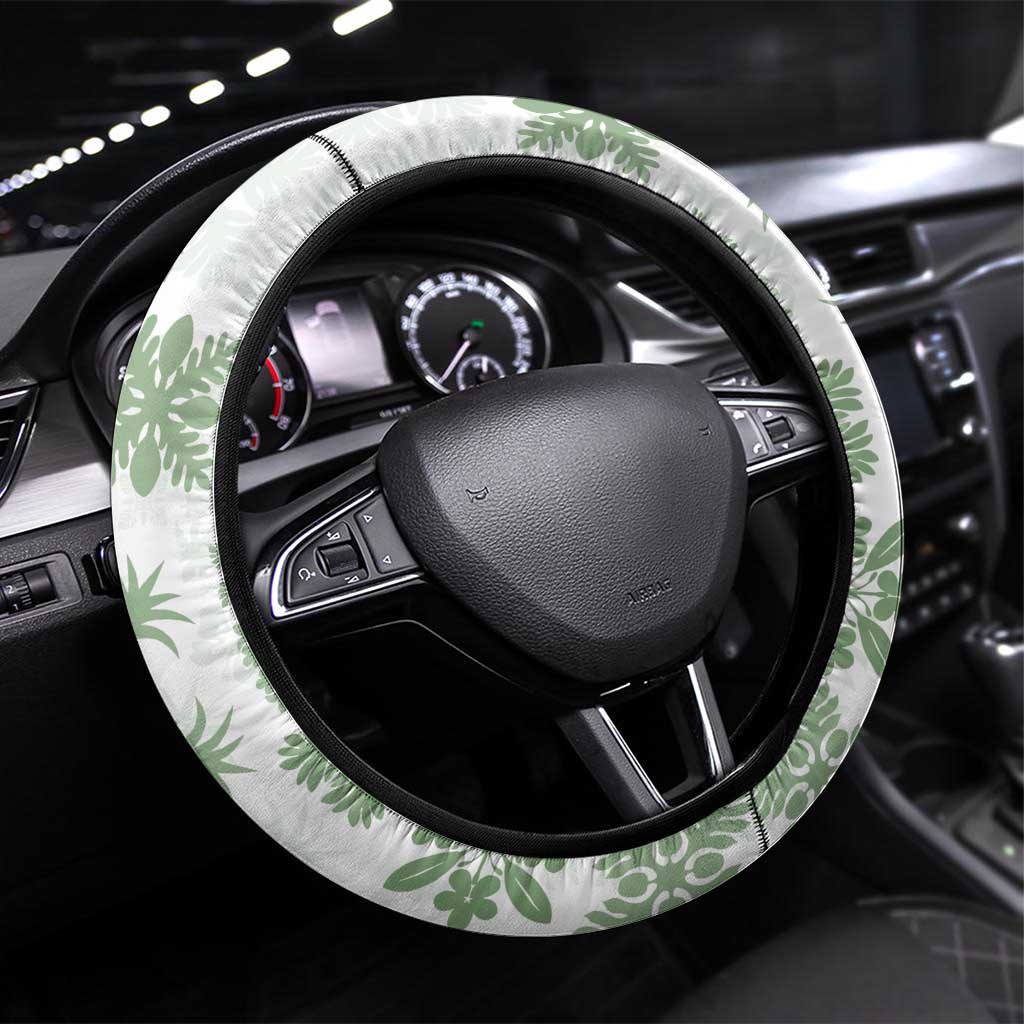 Green Hawaiian Quilt Pattern Steering Wheel Cover Mixed Polynesian Tribal Arty