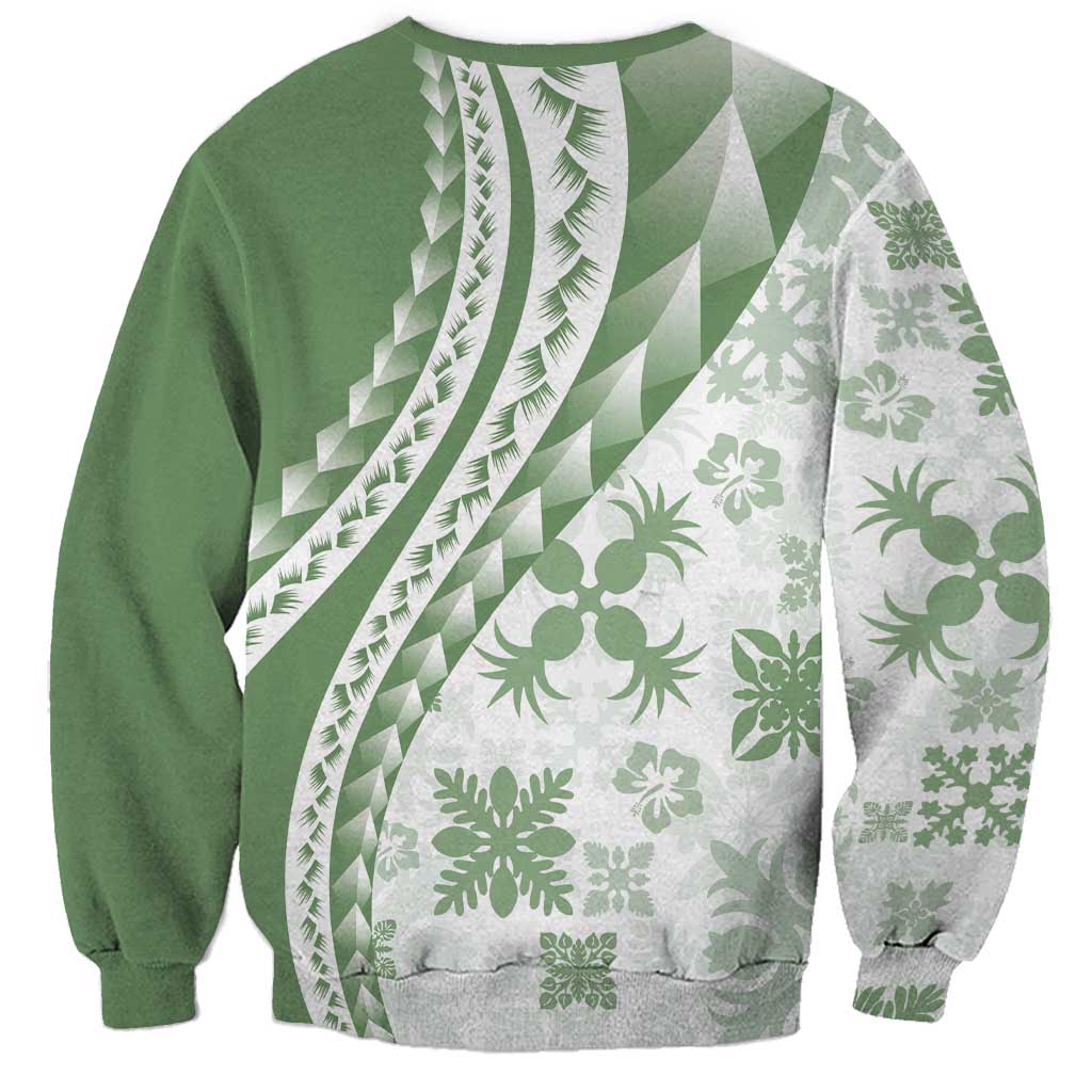 Green Hawaiian Quilt Pattern Sweatshirt Mixed Polynesian Tribal Arty LT9 - Polynesian Pride