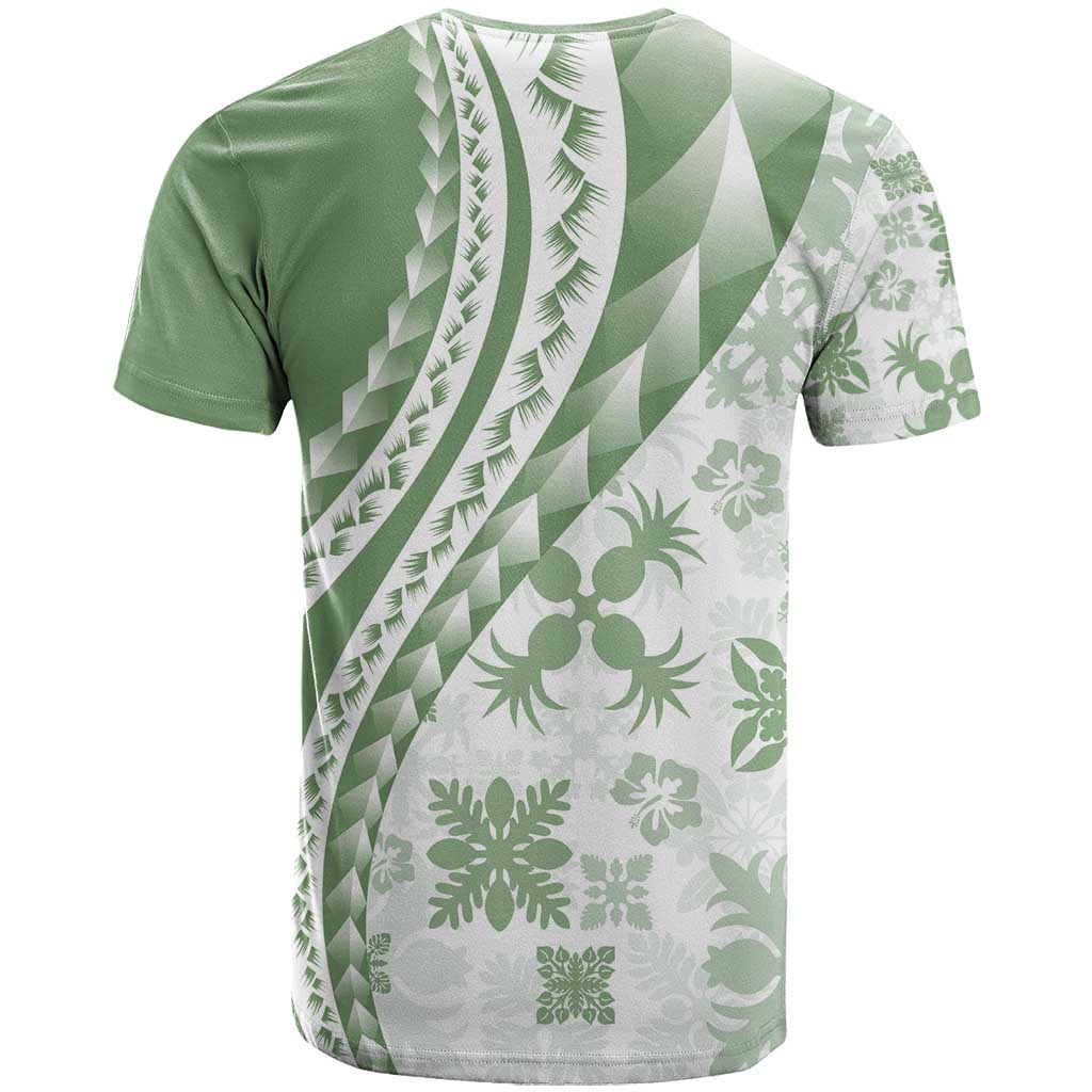 Green Hawaiian Quilt Pattern T Shirt Mixed Polynesian Tribal Arty