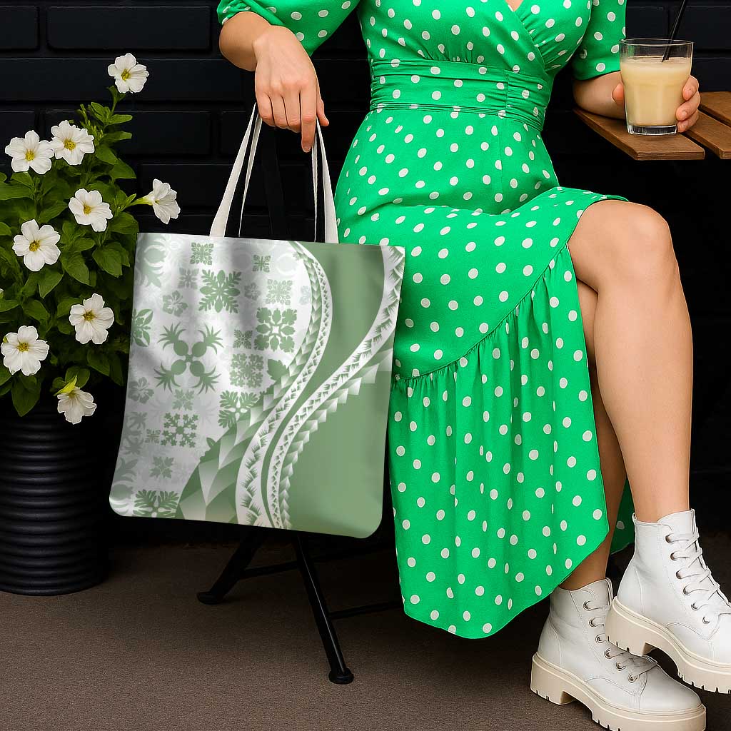 Green Hawaiian Quilt Pattern Tote Bag Mixed Polynesian Tribal Arty - Polynesian Pride