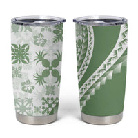 Green Hawaiian Quilt Pattern Tumbler Cup Mixed Polynesian Tribal Arty