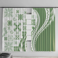 Green Hawaiian Quilt Pattern Window Curtain Mixed Polynesian Tribal Arty