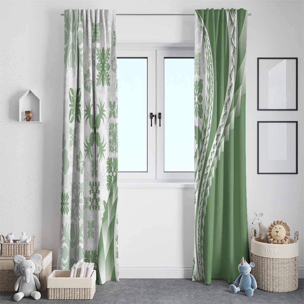 Green Hawaiian Quilt Pattern Window Curtain Mixed Polynesian Tribal Arty