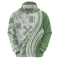 Green Hawaiian Quilt Pattern Zip Hoodie Mixed Polynesian Tribal Arty