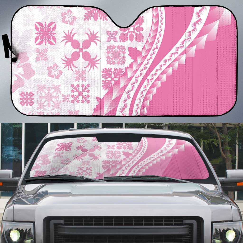 Pink Hawaiian Quilt Pattern Auto Sun Shade Mixed Polynesian Tribal Arty - Polynesian Pride