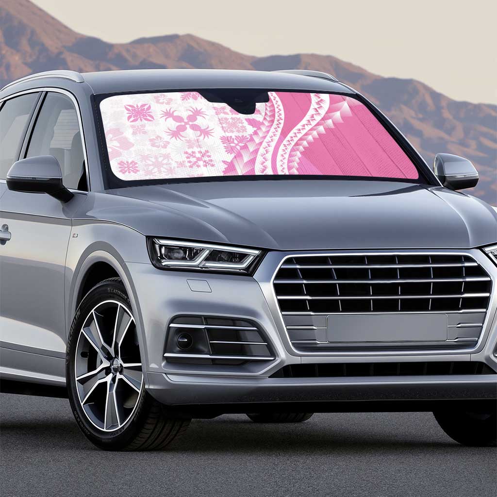 Pink Hawaiian Quilt Pattern Auto Sun Shade Mixed Polynesian Tribal Arty - Polynesian Pride