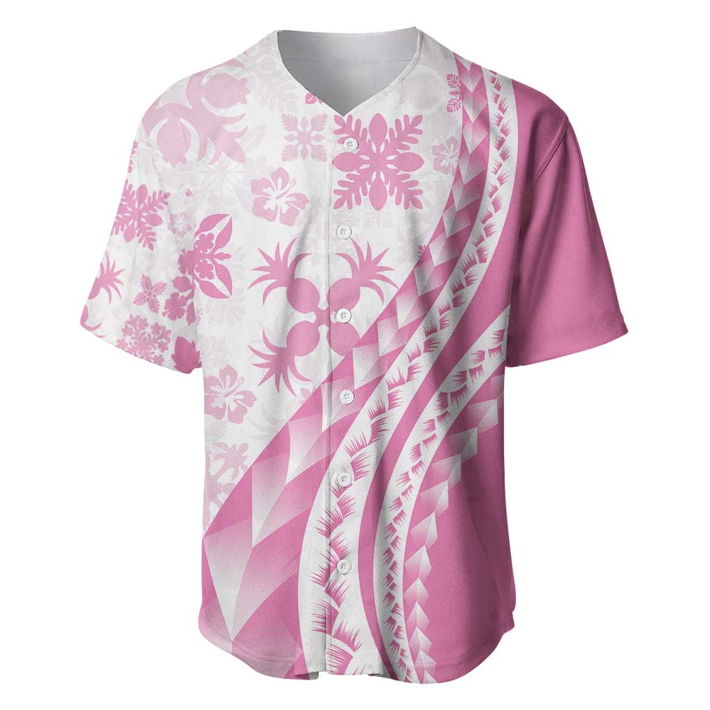 Pink Hawaiian Quilt Pattern Baseball Jersey Mixed Polynesian Tribal Arty LT9 Pink - Polynesian Pride