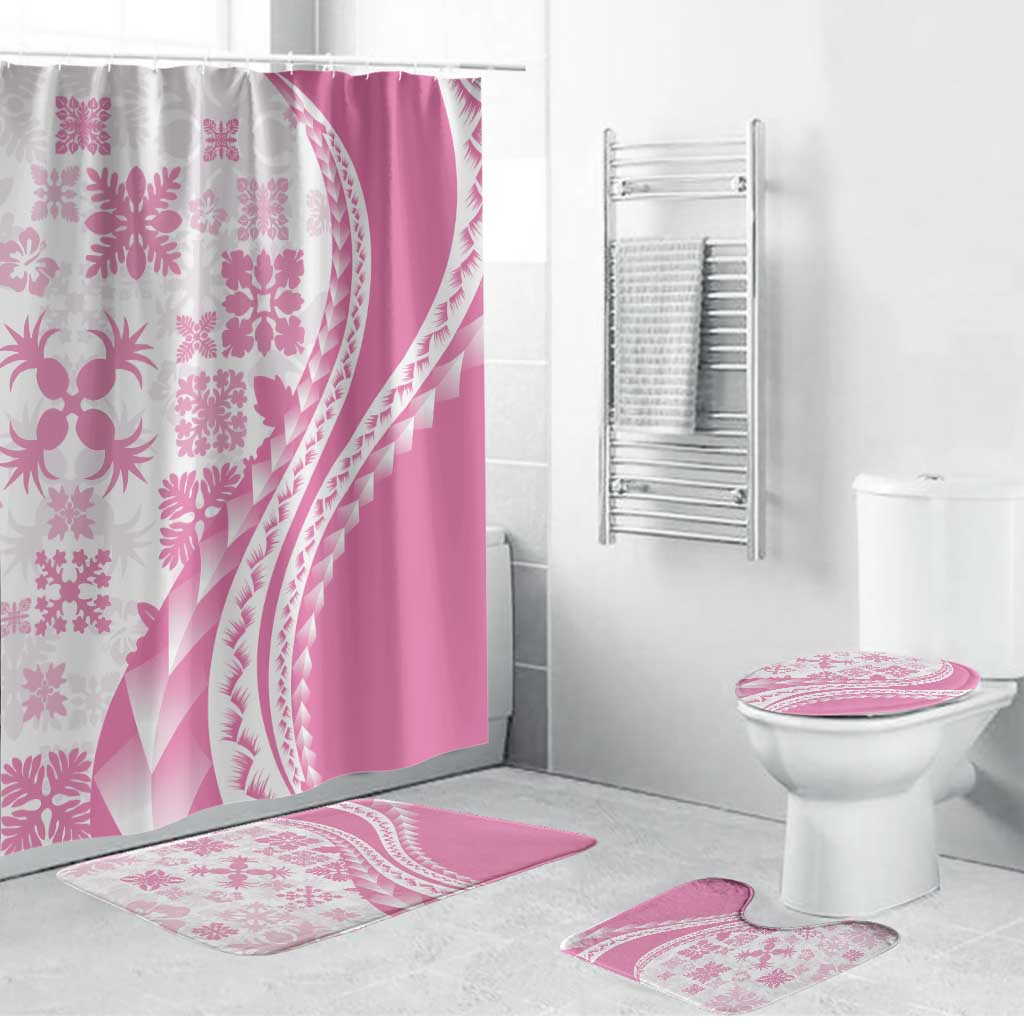 Pink Hawaiian Quilt Pattern Bathroom Set Mixed Polynesian Tribal Arty - Polynesian Pride