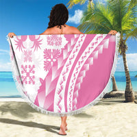 Pink Hawaiian Quilt Pattern Beach Blanket Mixed Polynesian Tribal Arty