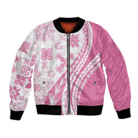 Pink Hawaiian Quilt Pattern Bomber Jacket Mixed Polynesian Tribal Arty LT9 Unisex Pink - Polynesian Pride