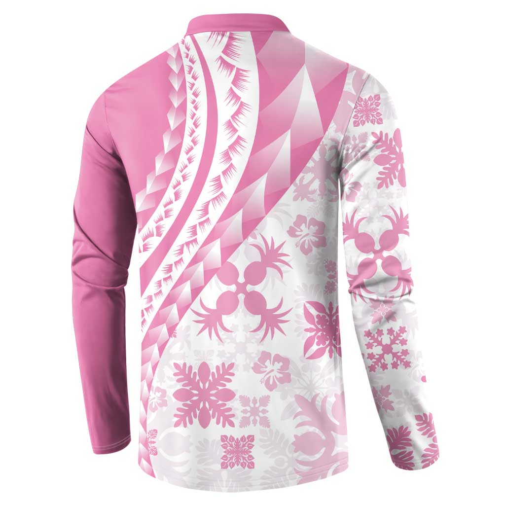 Pink Hawaiian Quilt Pattern Button Sweatshirt Mixed Polynesian Tribal Arty LT9 - Polynesian Pride