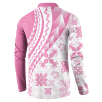 Pink Hawaiian Quilt Pattern Button Sweatshirt Mixed Polynesian Tribal Arty LT9 - Polynesian Pride