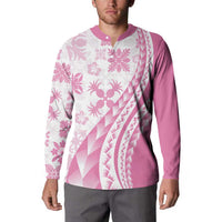 Pink Hawaiian Quilt Pattern Button Sweatshirt Mixed Polynesian Tribal Arty LT9 - Polynesian Pride