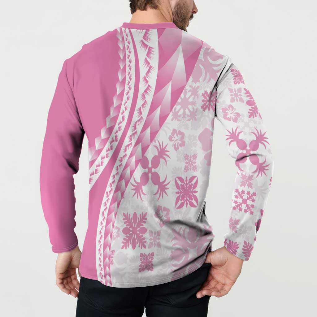 Pink Hawaiian Quilt Pattern Button Sweatshirt Mixed Polynesian Tribal Arty LT9 - Polynesian Pride