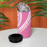 Pink Hawaiian Quilt Pattern 4 in 1 Can Cooler Tumbler Mixed Polynesian Tribal Arty
