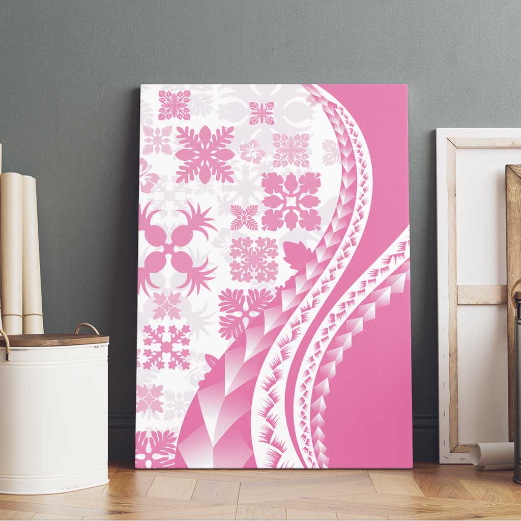 Pink Hawaiian Quilt Pattern Canvas Wall Art Mixed Polynesian Tribal Arty