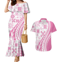 Pink Hawaiian Quilt Pattern Couples Matching Mermaid Dress and Hawaiian Shirt Mixed Polynesian Tribal Arty LT9 Pink - Polynesian Pride