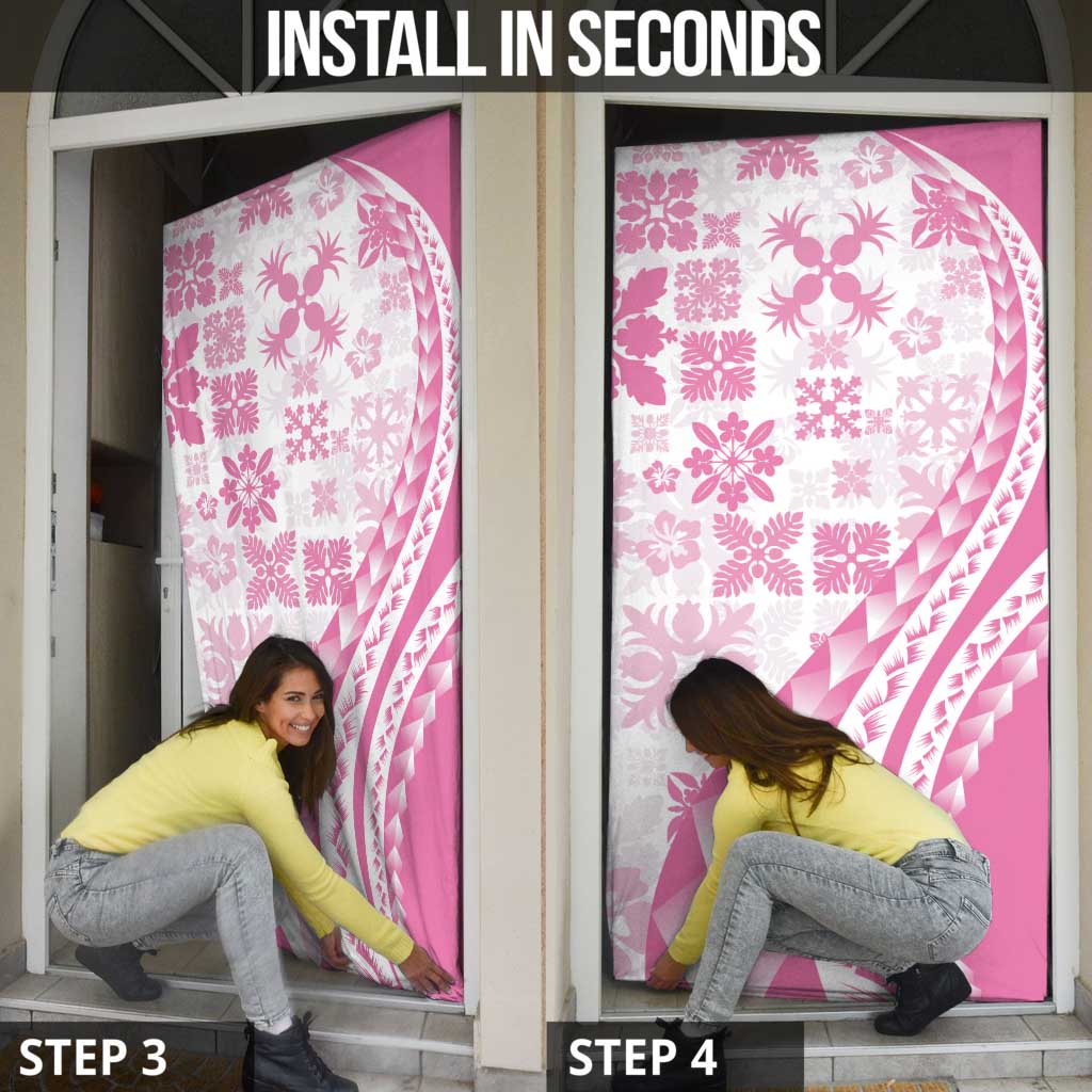 Pink Hawaiian Quilt Pattern Door Cover Mixed Polynesian Tribal Arty - Polynesian Pride